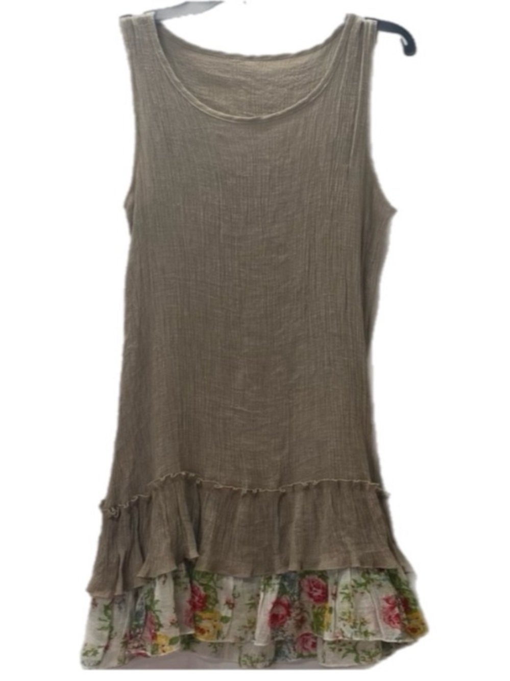 Layered Rib Knit Midi Dress Sleeveless Ruffle Hem Taupe